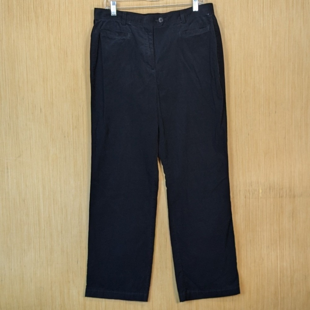 Lands End Womens Black Corduroy Straight Leg Pants Size 14 High Rise Cotton
